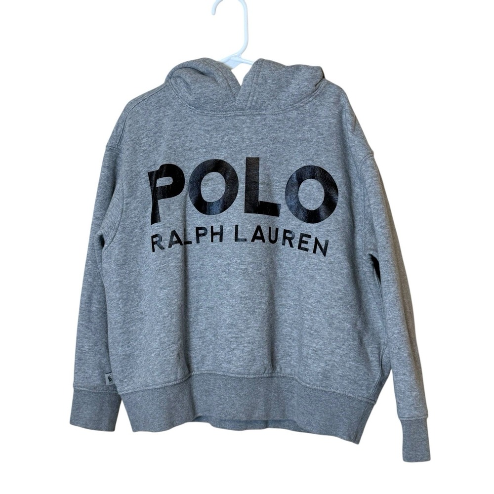 Polo Ralph‎ Lauren Girls Gray Hoodie Sweatshirt Black Spellout Small 6/7 Read